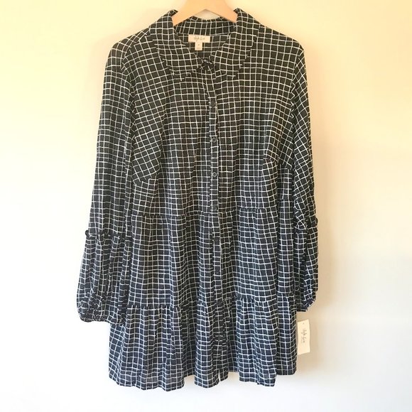 Style & Co. Tops - Style Co Black Windowpane Grid Print Tiered Tunic